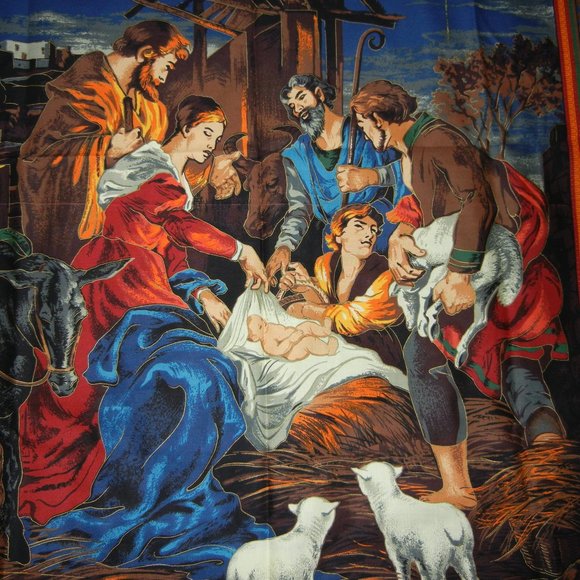 Christmas cotton fabric panel Nativity Manger 2004 - Picture 1 of 4